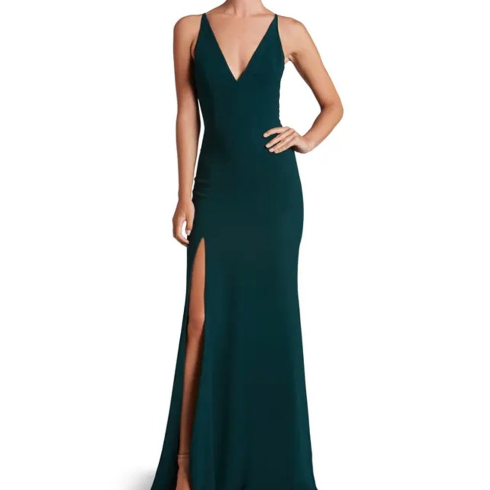Iris Slit Crepe Gown in Pine